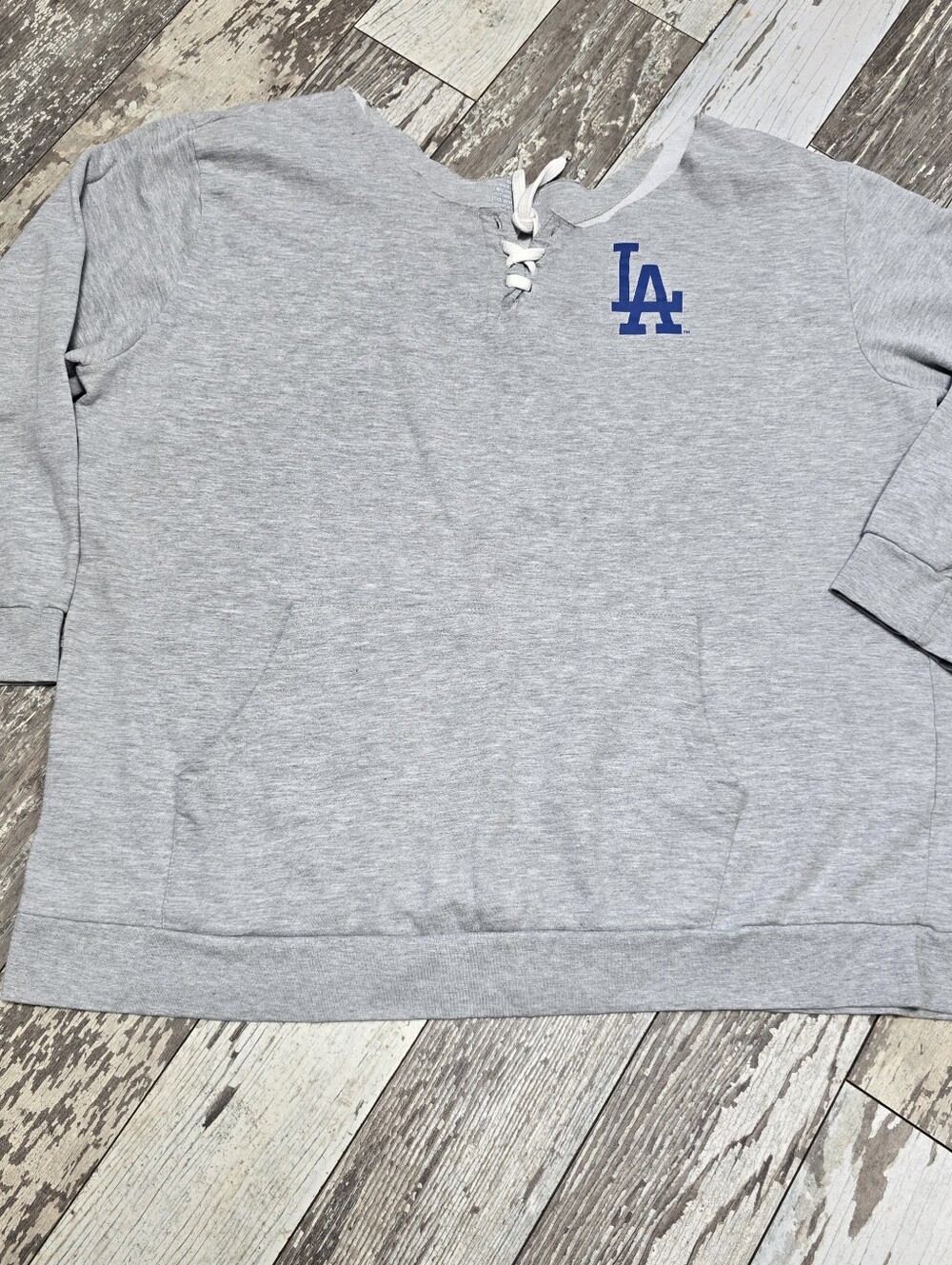 LA Dodgers Women's Gray Lace Up Sweatshirt Pullover Size XXLarge